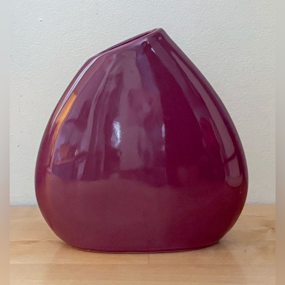 Vintage Other - Vintage Asymmetrical Rim Maroon Vase Pottery Art Deco Romance Farmhouse MCM